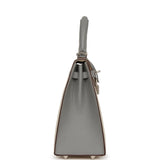 Hermès Commande Spéciale (HSS) Kelly Sellier 25 Craie et Gris Mouette Epsom Finition Palladium Brossé