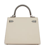 Hermès Commande Spéciale (HSS) Kelly Sellier 25 Craie et Gris Mouette Epsom Finition Palladium Brossé
