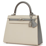 Hermès Commande Spéciale (HSS) Kelly Sellier 25 Craie et Gris Mouette Epsom Finition Palladium Brossé