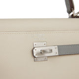 Hermès Commande Spéciale (HSS) Kelly Sellier 25 Craie et Gris Mouette Epsom Finition Palladium Brossé