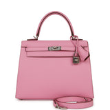 Hermès Kelly Sellier 25 Rose 5P Verso Madame Finition Palladium