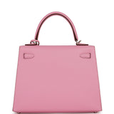 Hermès Kelly Sellier 25 Rose 5P Verso Madame Finition Palladium
