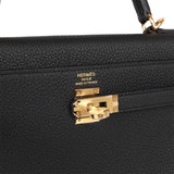 Hermès Kelly Retourné 25 Noir Togo Métal Doré