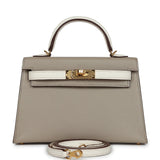 Hermes Special Order (HSS) Kelly Sellier 20 Gris Tourterelle et Nata Chevre, Accastillage Doré