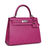 Hermès Kelly Sellier 25 Rose Pourpre Autruche Palladium Hardware