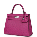 Hermès Kelly Sellier 25 Rose Pourpre Autruche Palladium Hardware