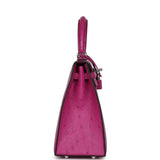 Hermès Kelly Sellier 25 Rose Pourpre Autruche Palladium Hardware