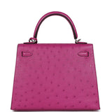 Hermès Kelly Sellier 25 Rose Pourpre Autruche Palladium Hardware