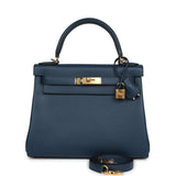 Hermès Kelly Retourné 28 Bleu profond Evercolor Accastillage doré