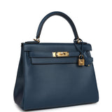 Hermès Kelly Retourné 28 Bleu profond Evercolor Accastillage doré