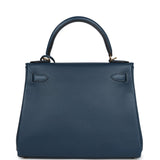 Hermès Kelly Retourné 28 Bleu profond Evercolor Accastillage doré