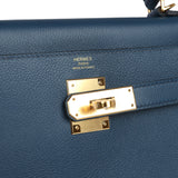 Hermès Kelly Retourné 28 Bleu profond Evercolor Accastillage doré