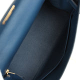 Hermès Kelly Retourné 28 Bleu profond Evercolor Accastillage doré