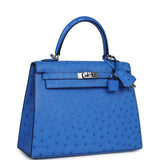 Hermes Kelly Sellier 25 Autruche Bleuet Palladium