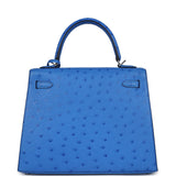 Hermes Kelly Sellier 25 Autruche Bleuet Palladium