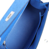 Hermes Kelly Sellier 25 Autruche Bleuet Palladium