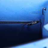 Hermes Kelly Sellier 25 Autruche Bleuet Palladium