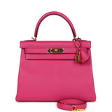 Hermès Kelly Retourne 28 Rose Shocking Chèvre Doré