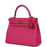 Hermès Kelly Retourne 28 Rose Shocking Chèvre Doré