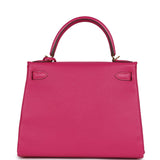 Hermès Kelly Retourne 28 Rose Shocking Chèvre Doré