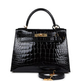Hermes Kelly Sellier 28 Alligator Noir Brillant Accastillage Doré