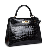 Hermes Kelly Sellier 28 Alligator Noir Brillant Accastillage Doré