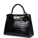 Hermes Kelly Sellier 28 Alligator Noir Brillant Accastillage Doré