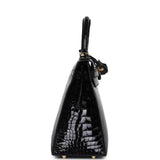 Hermes Kelly Sellier 28 Alligator Noir Brillant Accastillage Doré