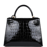 Hermes Kelly Sellier 28 Alligator Noir Brillant Accastillage Doré