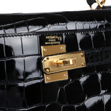 Hermes Kelly Sellier 28 Alligator Noir Brillant Accastillage Doré
