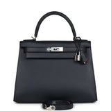 Hermès Commande Spéciale (HSS) Kelly Sellier 28 Bleu Obscur Verso Sombrero Ferrures Palladium