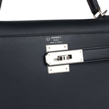 Hermès Commande Spéciale (HSS) Kelly Sellier 28 Bleu Obscur Verso Sombrero Ferrures Palladium