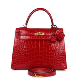 Hermès Kelly 25 Sellier Braise Alligator Mississippiensis Brillant Métal Doré