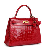 Hermès Kelly 25 Sellier Braise Alligator Mississippiensis Brillant Métal Doré
