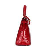 Hermès Kelly 25 Sellier Braise Alligator Mississippiensis Brillant Métal Doré