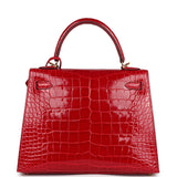 Hermès Kelly 25 Sellier Braise Alligator Mississippiensis Brillant Métal Doré