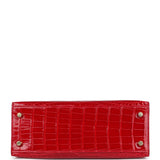 Hermès Kelly 25 Sellier Braise Alligator Mississippiensis Brillant Métal Doré