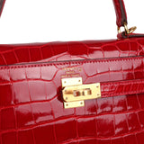 Hermès Kelly 25 Sellier Braise Alligator Mississippiensis Brillant Métal Doré