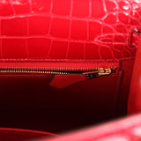 Hermès Kelly 25 Sellier Braise Alligator Mississippiensis Brillant Métal Doré