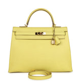 Sac Kelly Sellier 35 Hermès Soufre Epsom Bijouterie Or