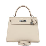 Hermes Kelly Sellier 28 Craie Epsom Métal Argenté Palladium