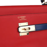Hermes Commande Spéciale (HSS) Kelly Retourne 35 Vermillon et Bleu Saphir Swift Métal Permabrass
