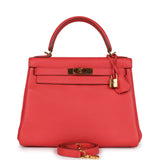 Hermès Kelly Retourne 28 Rose Shocking Chèvre Doré