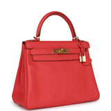 Hermes Kelly Retourne 28 Rose Jaipur Clemence Accastillage Doré