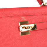 Hermes Kelly Retourne 28 Rose Jaipur Clemence Accastillage Doré