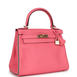 Hermès Commande Spéciale (HSS) Kelly Retourne 28 Rose Azalée et Vert Vertigo Cuir Swift Accastillage Doré
