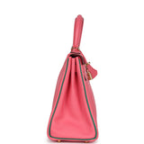 Hermès Commande Spéciale (HSS) Kelly Retourne 28 Rose Azalée et Vert Vertigo Cuir Swift Accastillage Doré