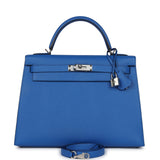 Hermès Kelly Sellier 32 Bleu France Epsom Finition Palladium