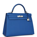 Hermès Kelly Sellier 32 Bleu France Epsom Finition Palladium