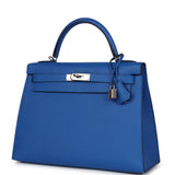 Hermès Kelly Sellier 32 Bleu France Epsom Finition Palladium